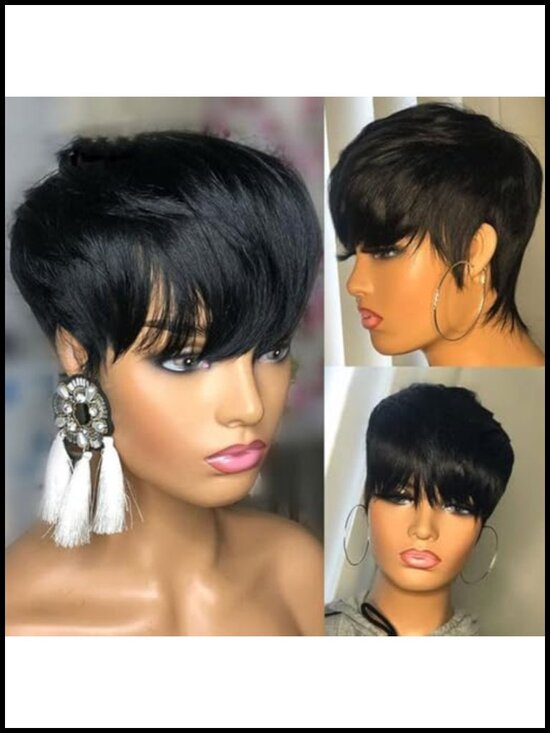 Human Hair Pixie Cut Wig Short Layered with Bangs Glueless Full Machine Made main image 4